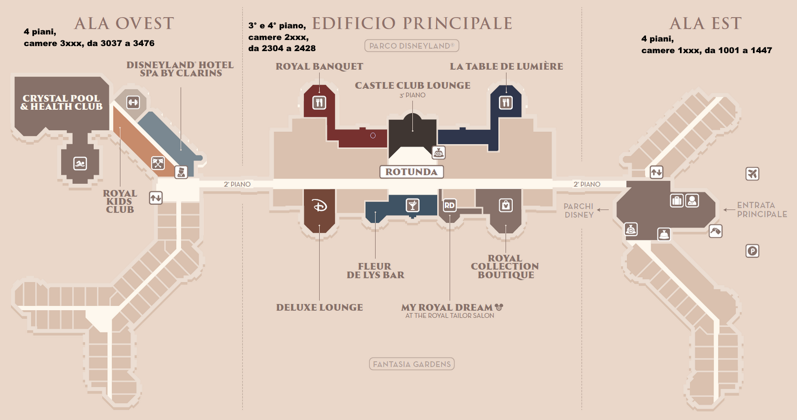 pianta planimetria del disneyland hotel a disneyland paris